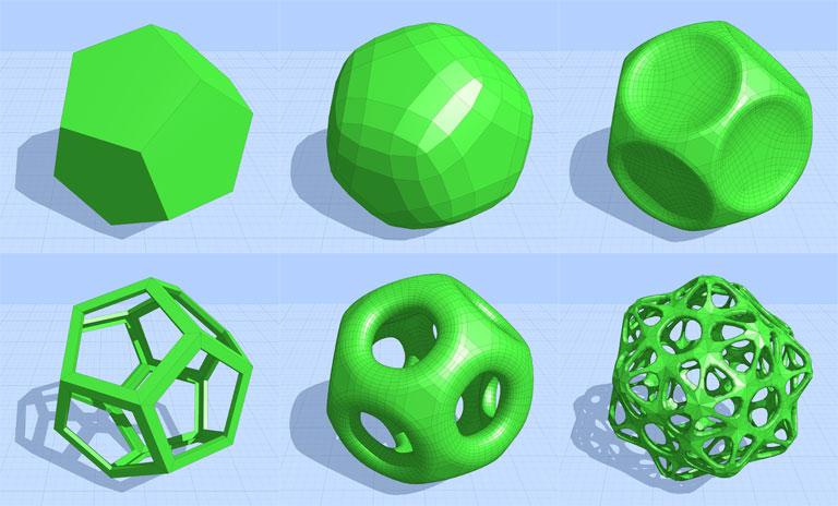 Some examples of different operations on the same polyhedra.