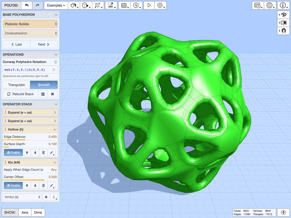 Screenshot of Polyhedra Generator app.