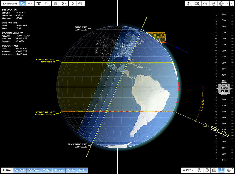 Geocentric view Screenshot of Earth and Sun we app.