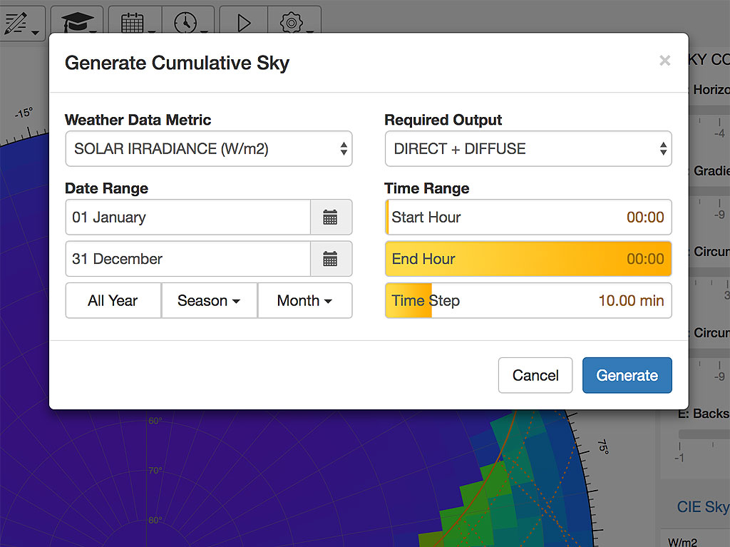 The options for generating cumulative sky distributions.